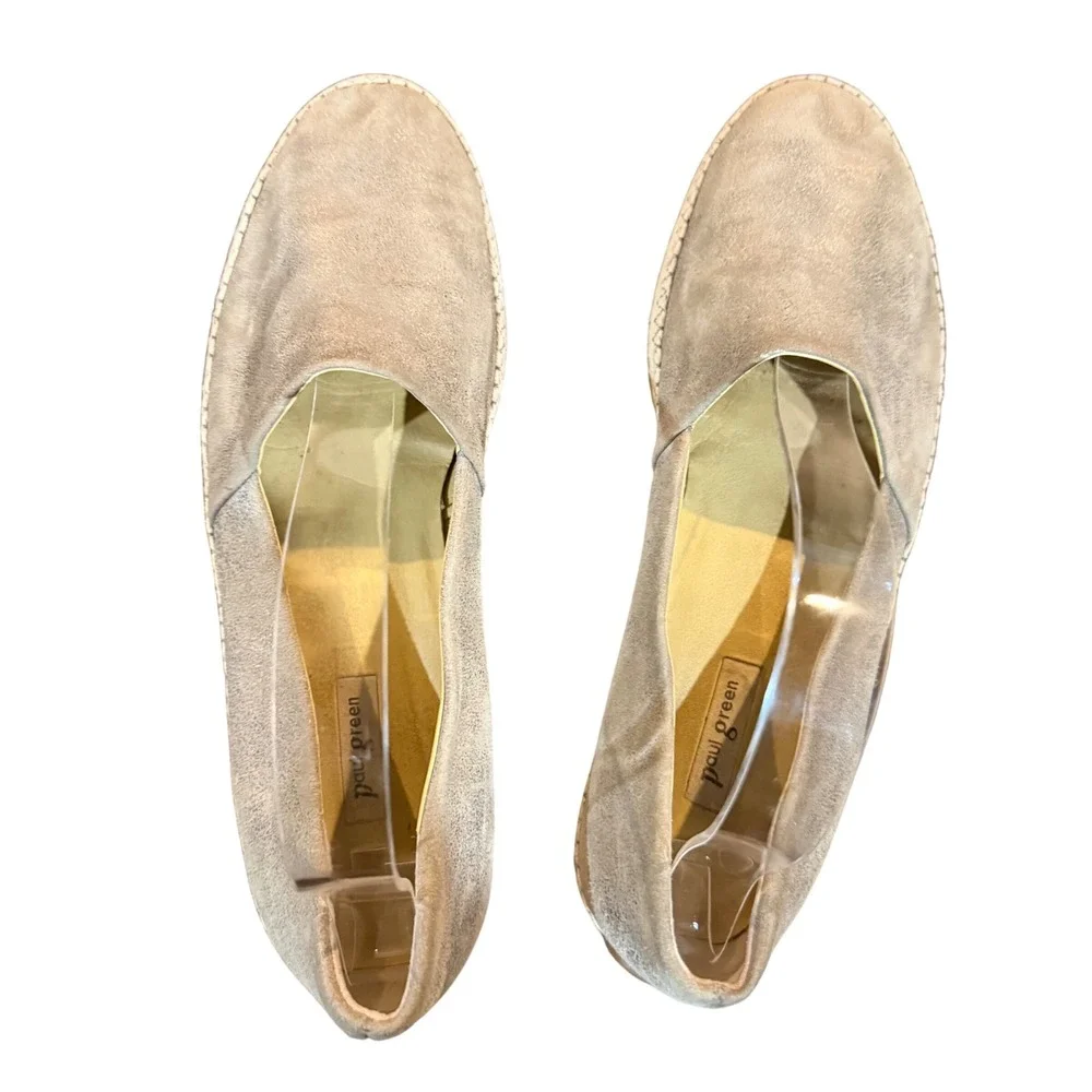 Paul Green Women's Beige‎ Suede Metallic Accent Espadrille Flats Shoes Size 10